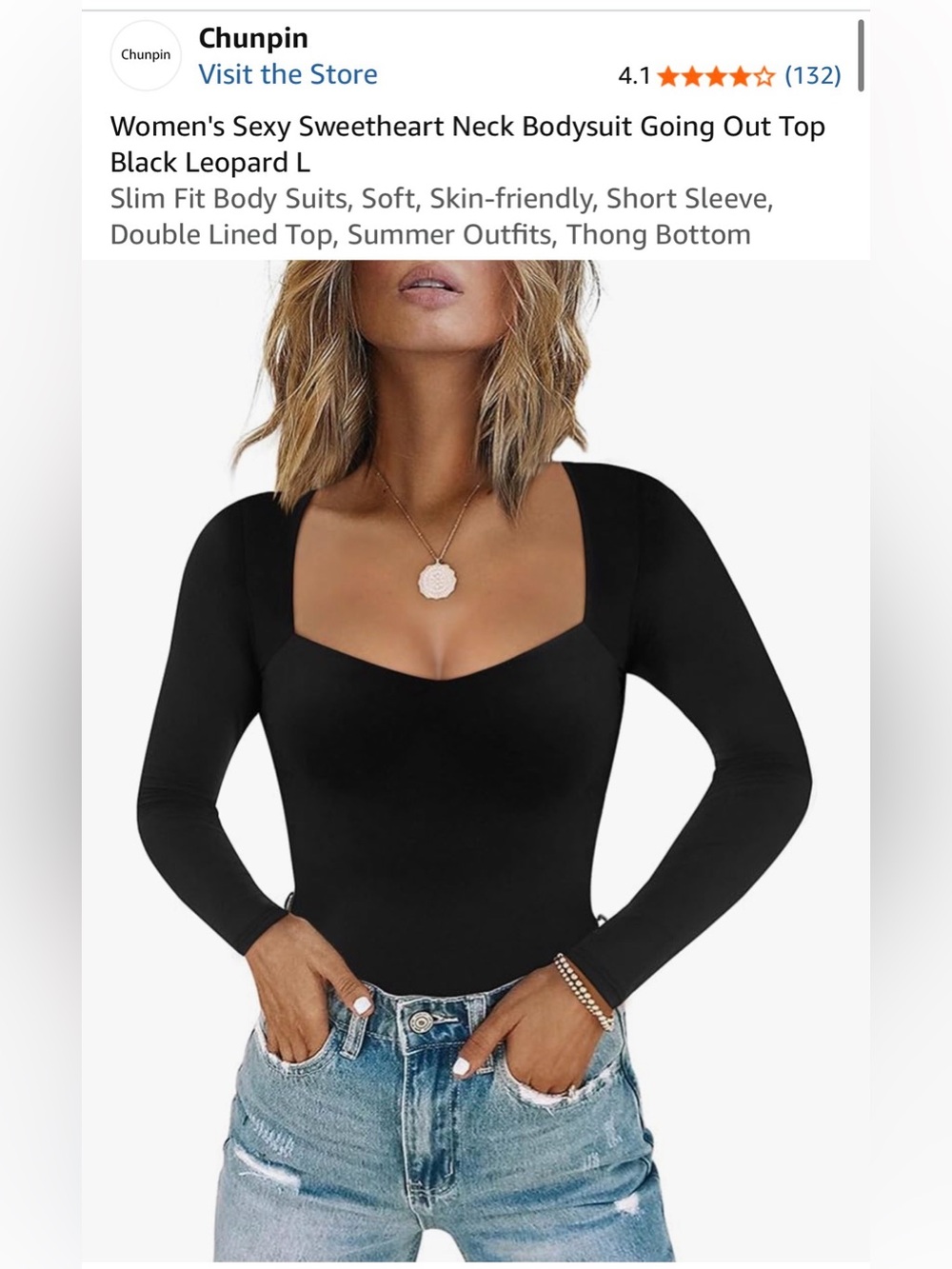 Black Sweetheart Neck Long Sleeve Bodysuit